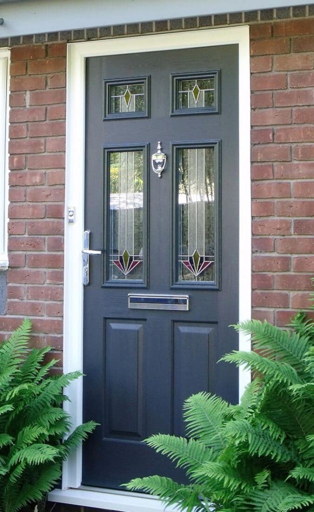 Black composite entrance door installation
